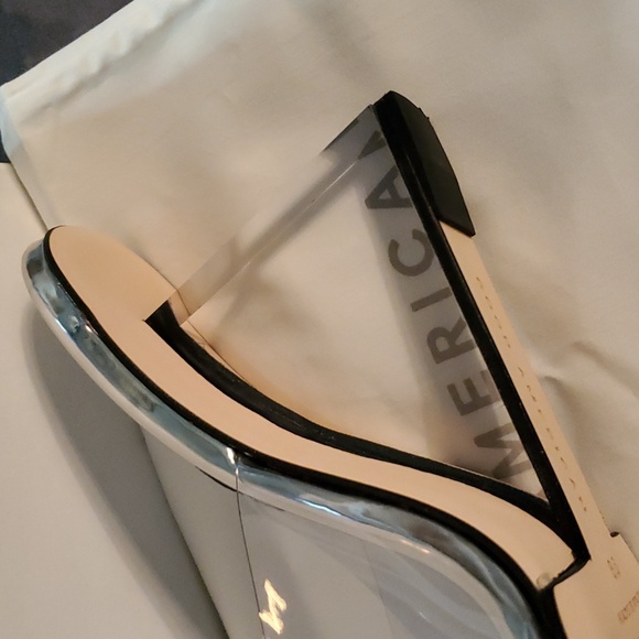 NWT GOOD AMERICAN SILVER MIRROR BLOCK HEELS - Picture 6 of 10